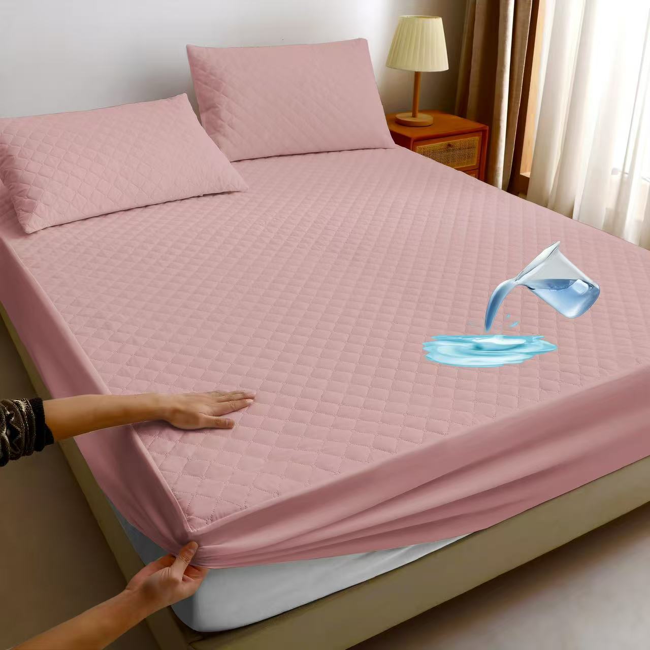 Nepropusna plahta 180x200+30 cm + dvije nepropusne jastučnice 50x70 cm - SVIJETLO ROZA