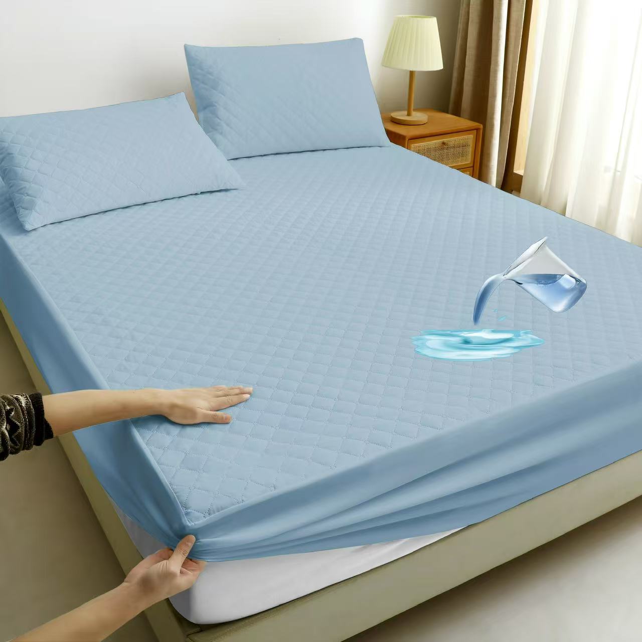 Nepropusna plahta 180x200+30 cm + dvije nepropusne jastučnice 50x70 cm - SVIJETLO PLAVA