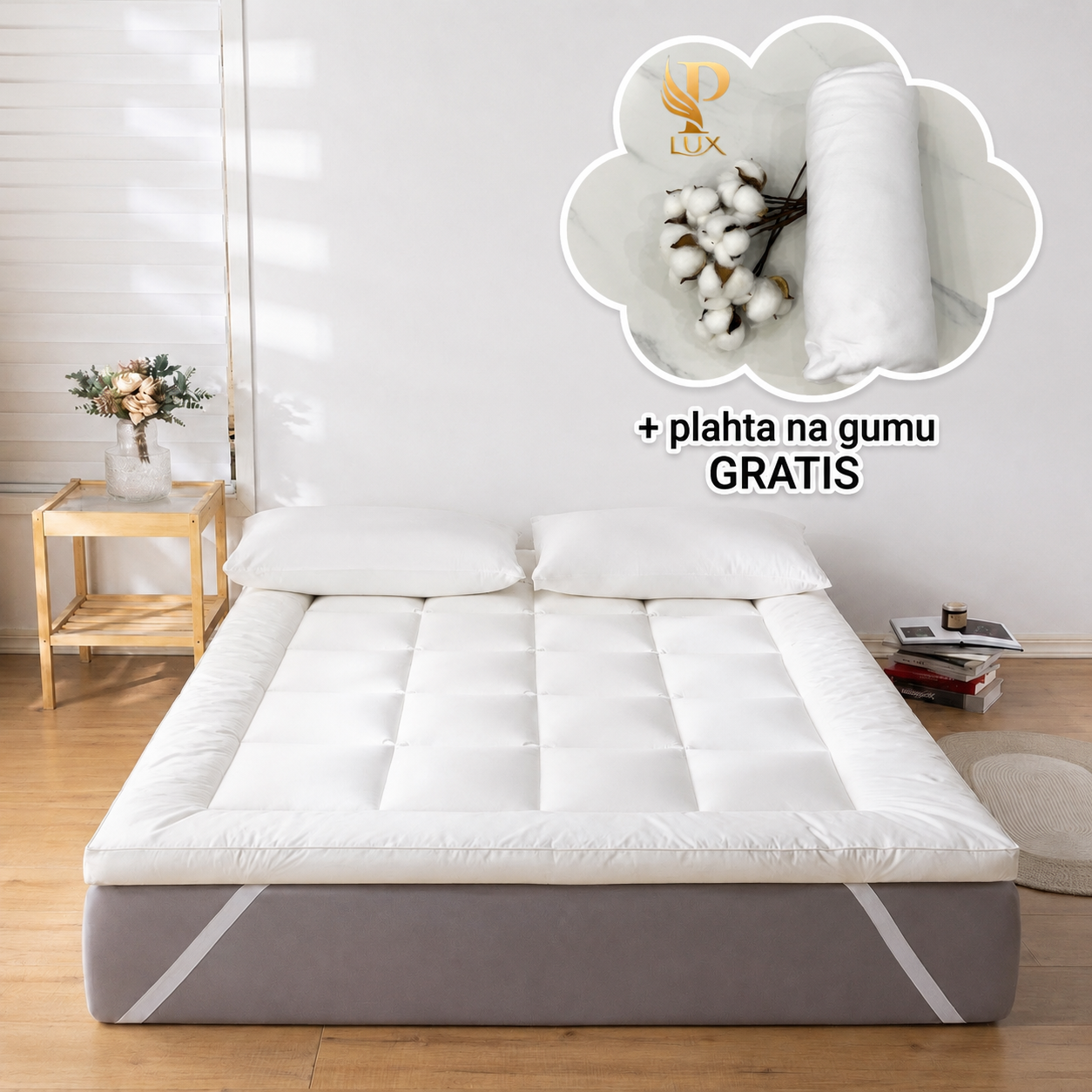 Nadmadrac 160x200 cm + pamučna plahta na gumu GRATIS - Bijela boja