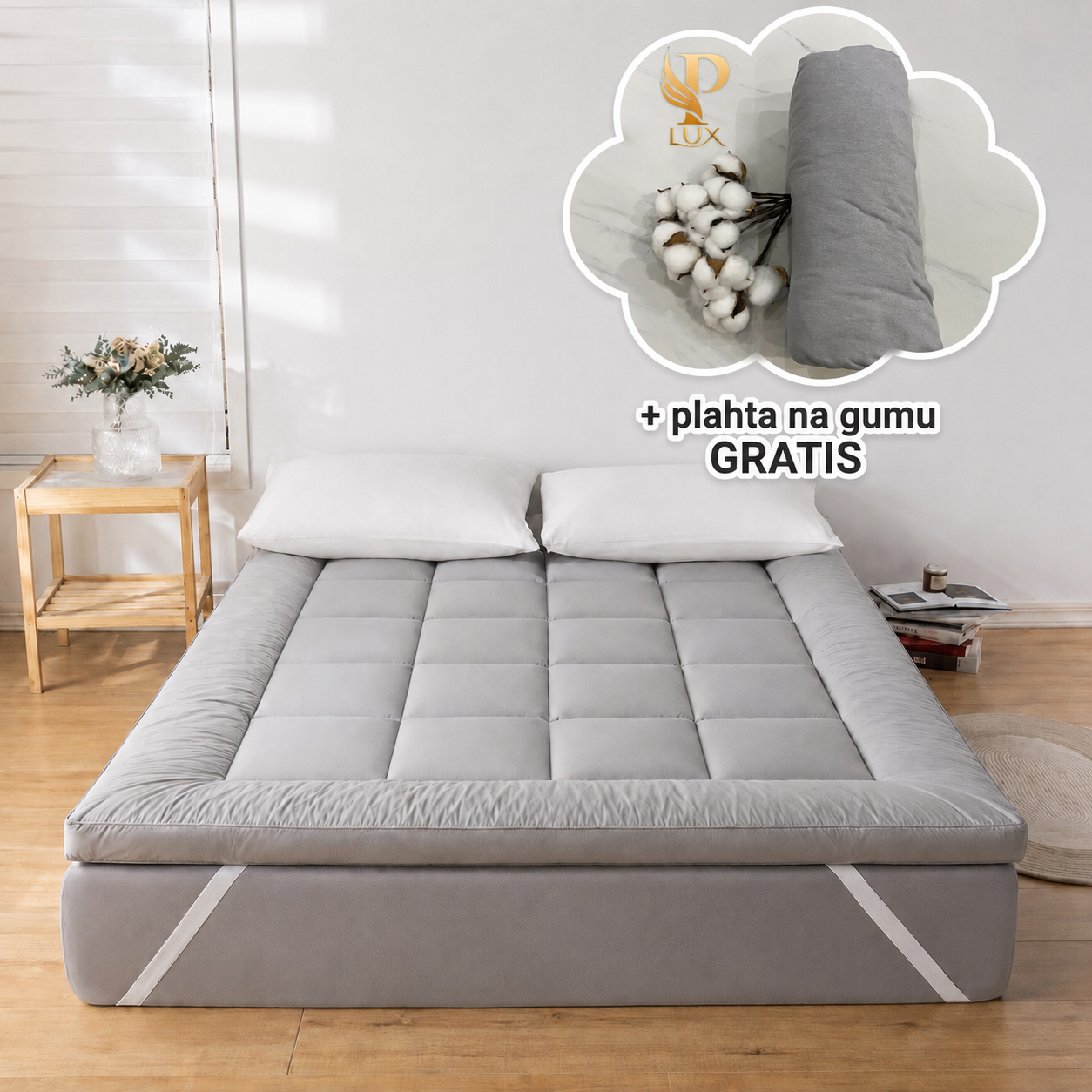 Nadmadrac 180x200 cm + pamučna plahta na gumu GRATIS - Siva boja